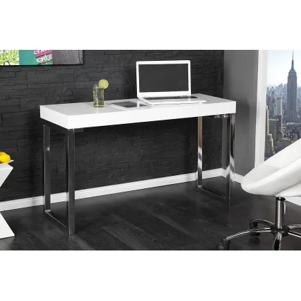 Bureau design 120x75 cm pour ordinateur portable teinté blanc laqué