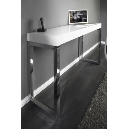 Bureau design 120x75 cm pour ordinateur portable teinté blanc laqué 2