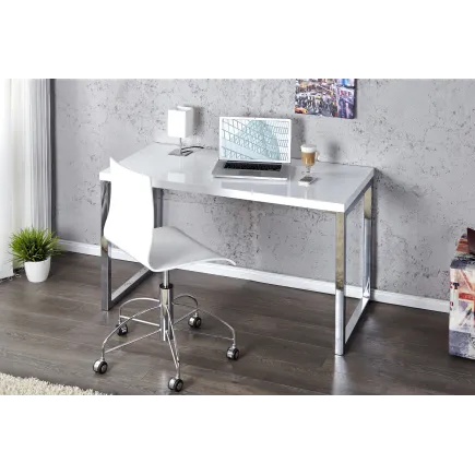 Bureau design 120x60 cm en bois teinté blanc 2