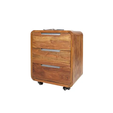 Caisson de bureau design en bois palissandre massif coloris naturel avec 3 tiroirs