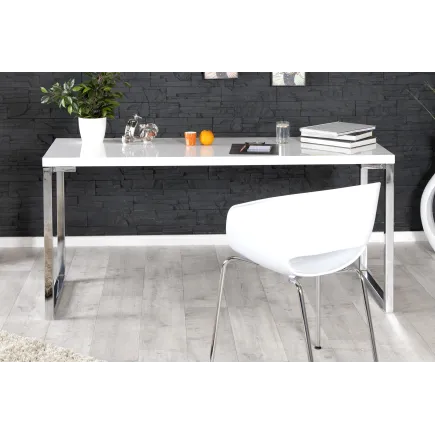 Bureau de 140 cm design coloris blanc laqué 2