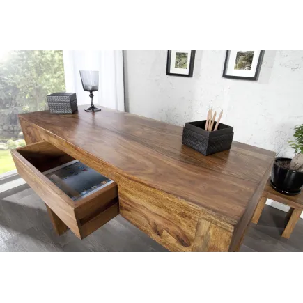 Bureau de 100 cm design en bois massif coloris naturel avec tiroir 2