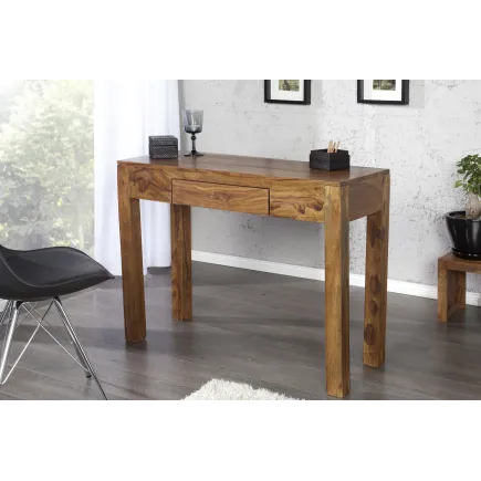 Bureau de 100 cm design en bois massif coloris naturel avec tiroir