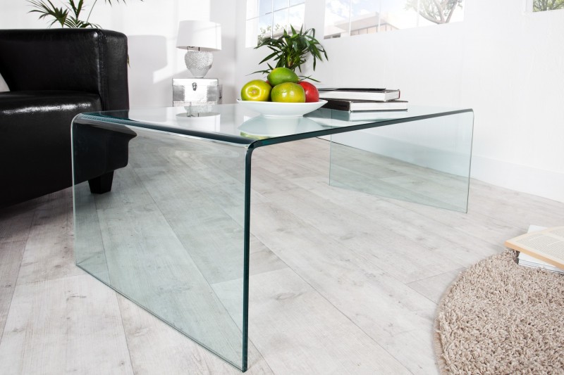 Table basse 110 cm design en verre trempé coloris transparent