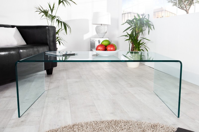 Table basse 110 cm design en verre trempé coloris transparent