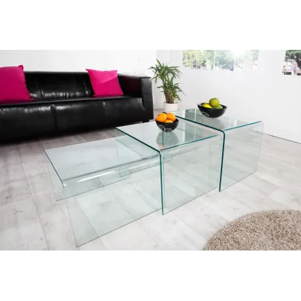 Ensemble de 3 tables basses en verre trempé coloris transparent