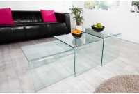 Ensemble de 3 tables basses en verre trempé coloris transparent