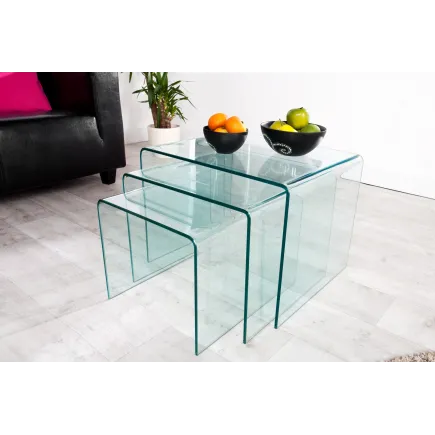 Ensemble de 3 tables basses en verre trempé coloris transparent 2