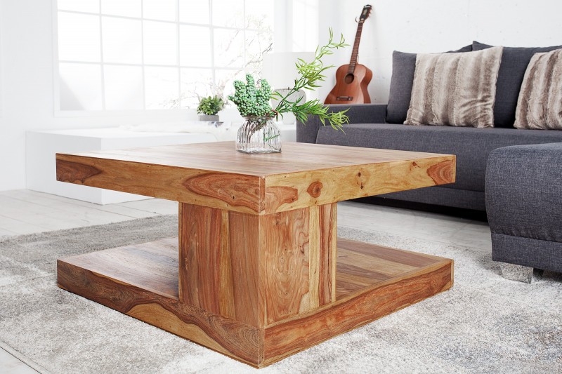 Table basse carré en bois massif 80x80 cm