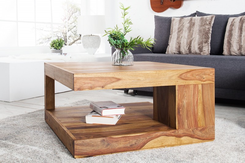 Table basse carré en bois massif 80x80 cm