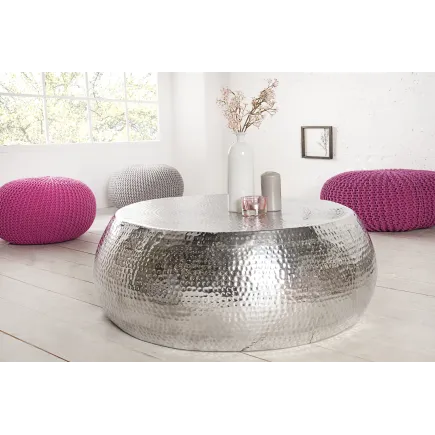Table basse 80 cm ronde en aluminium coloris argent