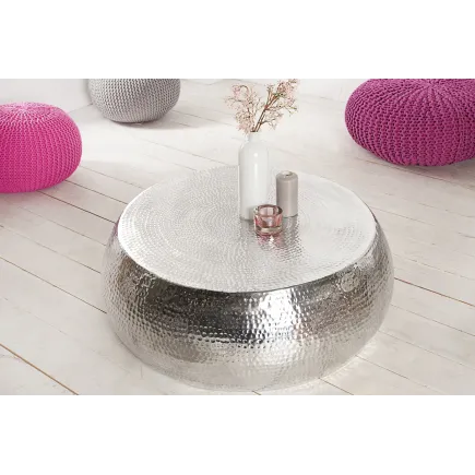 Table basse 80 cm ronde en aluminium coloris argent 2