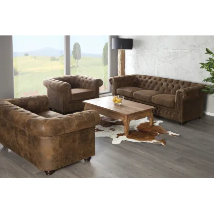 Canapé 2 places design chesterfield capitonné en simili cuir marron 2