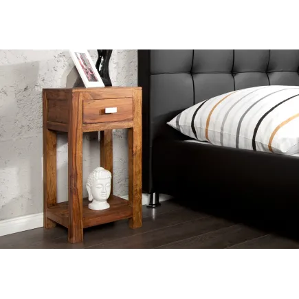 Table de chevet avec rangement et tiroir en bois massif