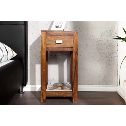 Table de chevet avec rangement et tiroir en bois massif 2