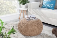 Pouf design BOULE de 50 cm coloris café en coton tricoté