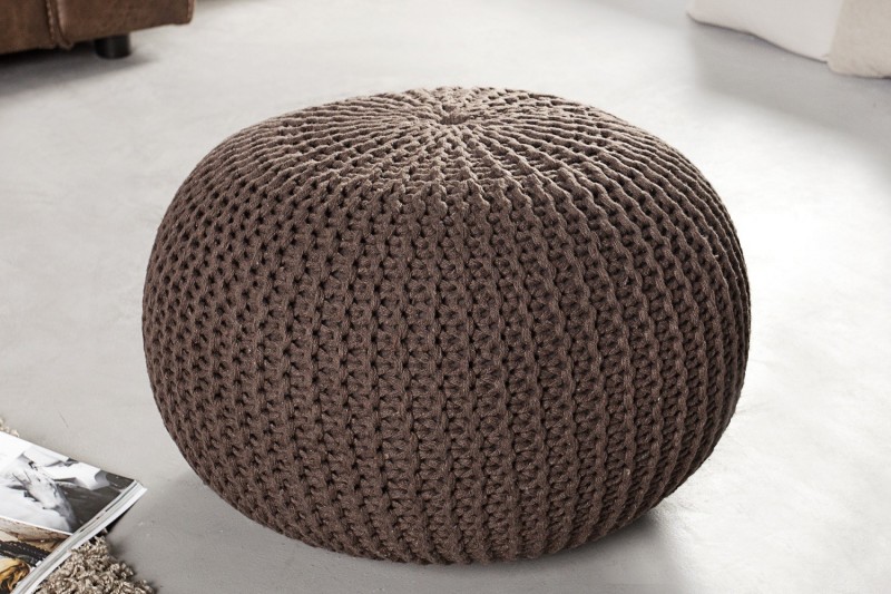 Pouf design BOULE de 50 cm coloris marron en coton tricoté