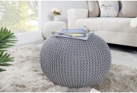 Pouf design BOULE de 50cm coloris gris en coton tricoté