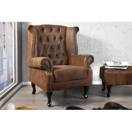 Fauteuil design chesterfield coloris marron