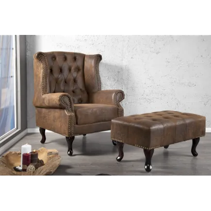 Fauteuil design chesterfield coloris marron 2