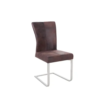 Deux chaises marron avec piètement en métal chromé 2