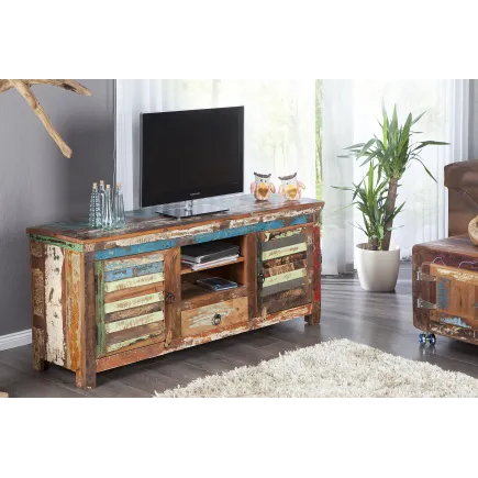 Meuble TV 150 cm design en bois recyclé multicouleur