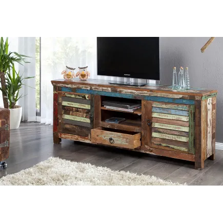 Meuble TV 150 cm design en bois recyclé multicouleur 2