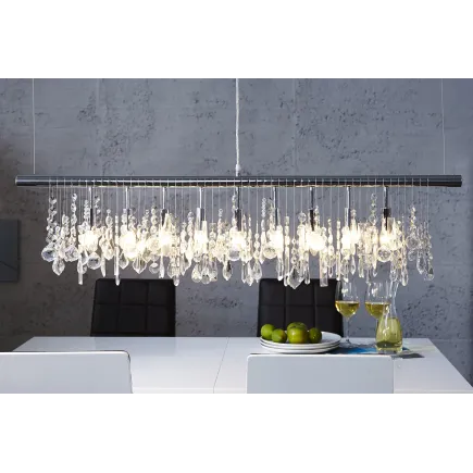 Lampe suspendue contemporaine horizontal en cristaux à 9 lampes