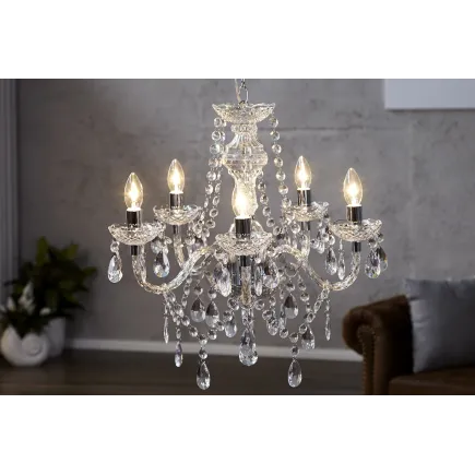Lustre transparent suspendue  avec 5 bougies