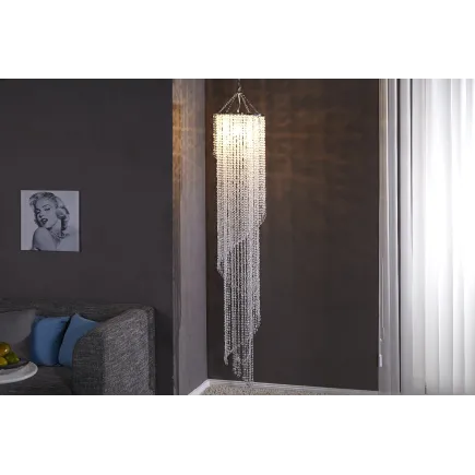 Long lustre transparent suspendue avec anneaux