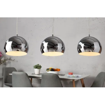 Lampe suspendue à 3 boules en métal chromé