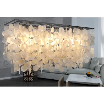 Lampe suspendue rectangulaire 80 cm avec des perles nacrées