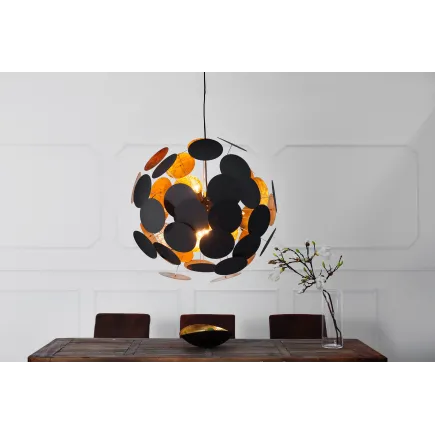 Lampe suspendue de design boule en métal coloris doré et noir