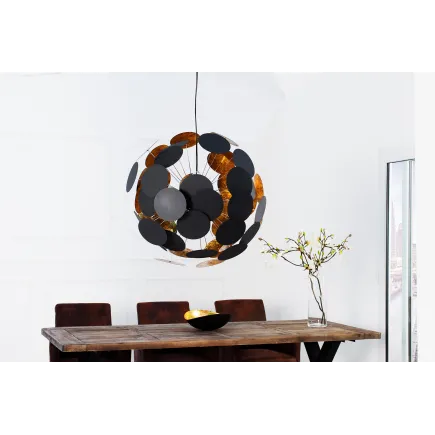 Lampe suspendue de design boule en métal coloris doré et noir 2