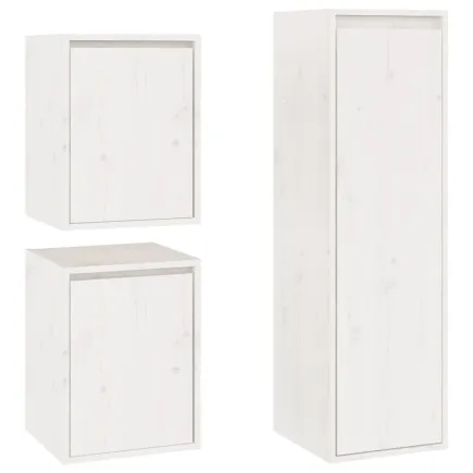 Meubles TV 3 pcs Blanc Bois massif de pin 2