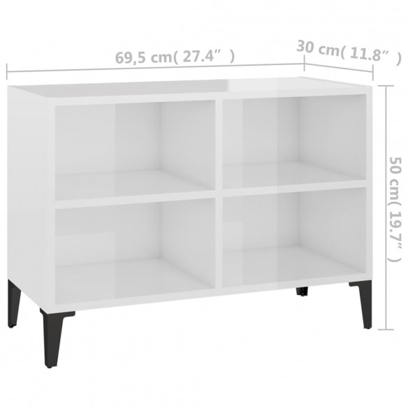 Meuble TV avec pieds en métal Blanc brillant 69,5x30x50 cm
