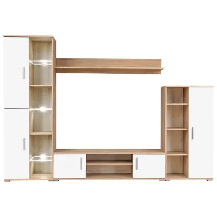Meuble TV mural avec lumière LED Chêne sonoma et blanc 2