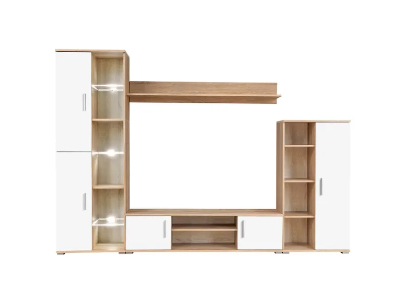 Ensemble Mural TV avec Lumière LED – Chêne Sonoma et Blanc – L260 cm – Salon & Séjour
