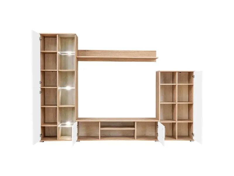 Ensemble Mural TV avec Lumière LED – Chêne Sonoma et Blanc – L260 cm – Salon & Séjour