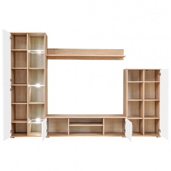 Ensemble Mural TV avec Lumière LED – Chêne Sonoma et Blanc – L260 cm – Salon & Séjour
