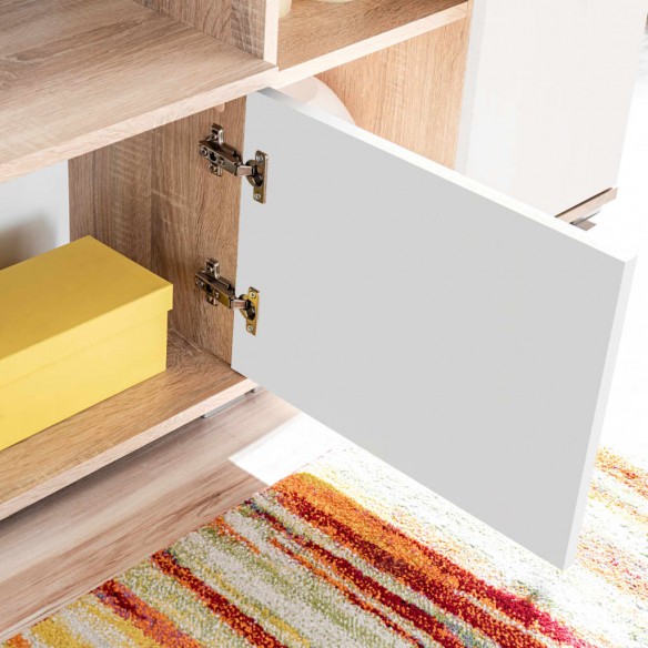 Ensemble Mural TV avec Lumière LED – Chêne Sonoma et Blanc – L260 cm – Salon & Séjour