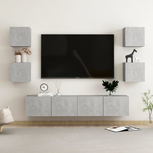 Ensemble de meubles TV 6 pcs Gris béton Aggloméré