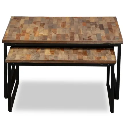 Table basse gigogne 2 pcs Teck massif de récupération 2