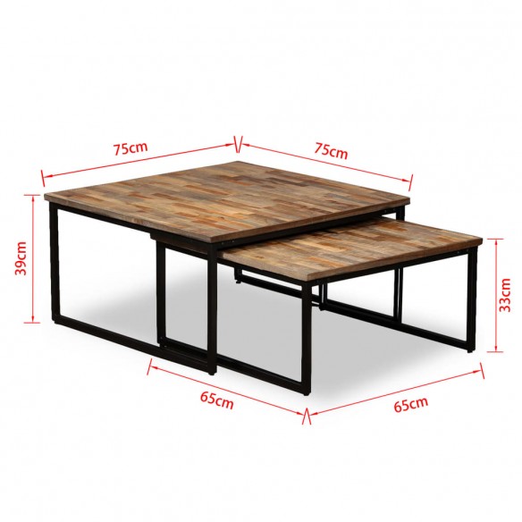 Table basse gigogne 2 pcs Teck massif de récupération Table basse gigogne 2 pcs Teck massif de récupération