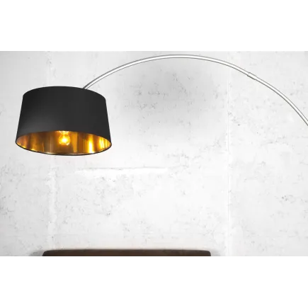 Lampadaire design en métal noir avec abat-jour noir et doré 2