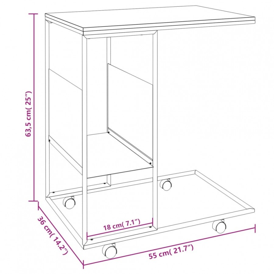 Table d'appoint avec roues Noir 55x36x63,5 cm