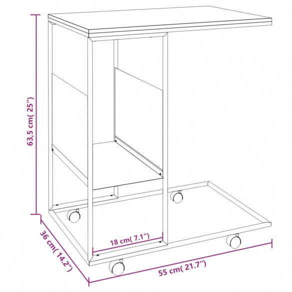 Table d'appoint avec roues Noir 55x36x63,5 cm  Table d'appoint avec roues Noir 55x36x63,5 cm