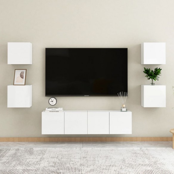 Ensemble de meubles TV 6 pcs Blanc brillant Aggloméré