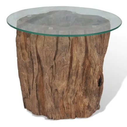 Table basse Teck Verre 50 x 40 cm 2