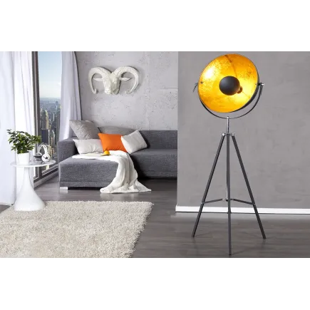 Lampadaire trépied 160 cm en acier inoxydable coloris noir et or